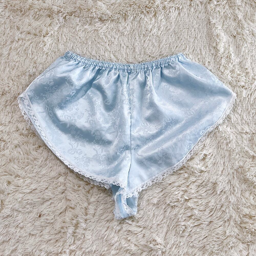 Vintage 1970s Baby Blue Satin Sleep Shorts Size XS Small